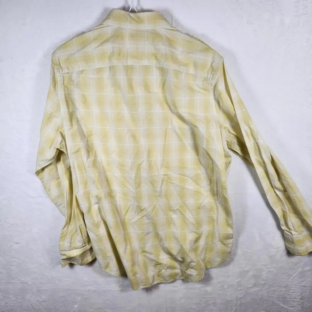 Banana Republic Medium Button Down Shirt Yellow Plaid Organic Cotton Long Sleeve